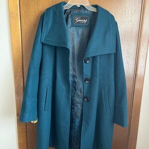 Guess Wool Blend Teal Blue Pea Coat